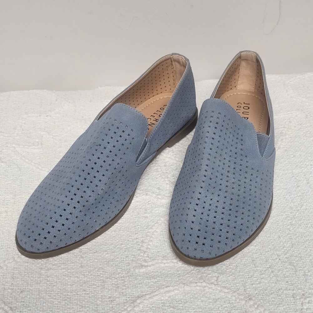 Journee Collection Blue Faux Suede Loafer Size 7.5 Womens Academia Fall Autumn‎